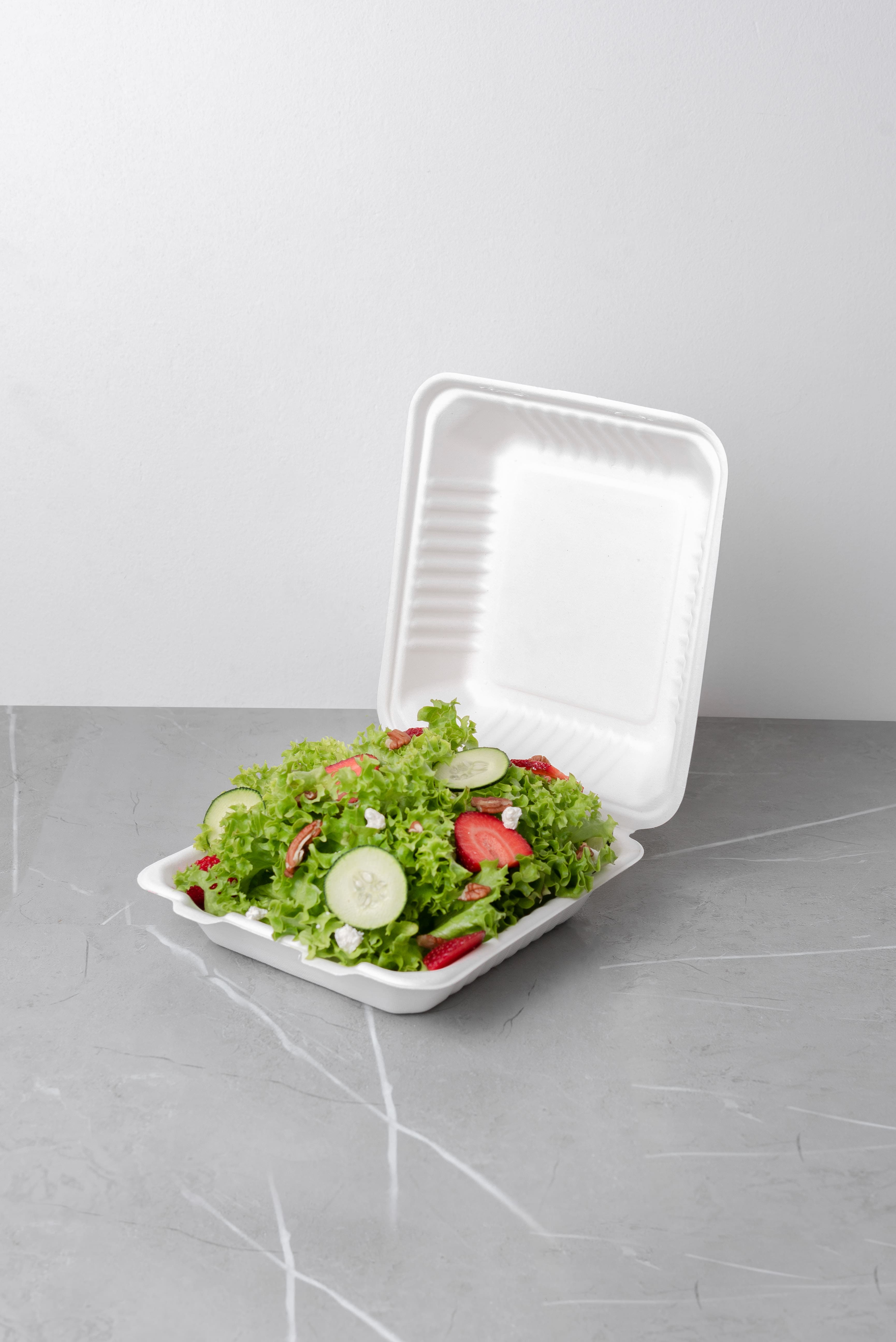 Compostable 9x9x3 3 Compartment Clamshell To Go Containers 200